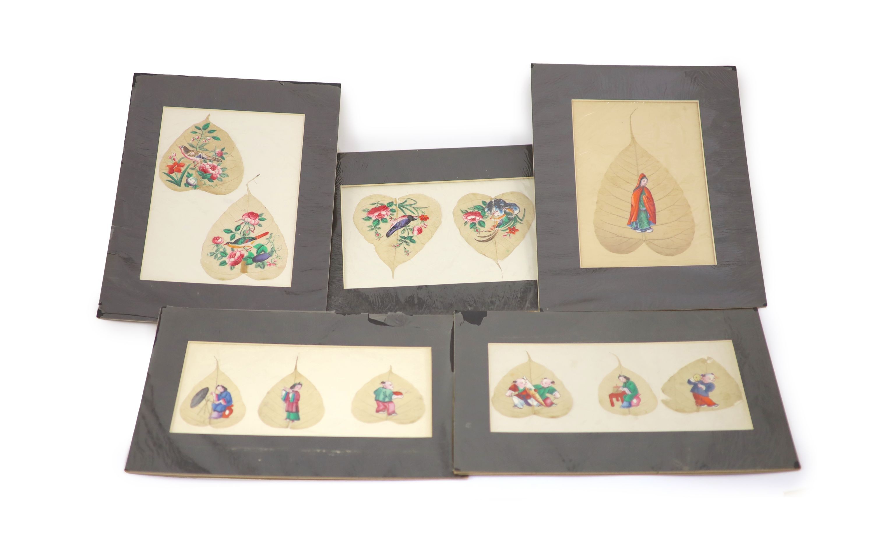 A collection of seventeen Chinese paintings on leaves, late 19th century